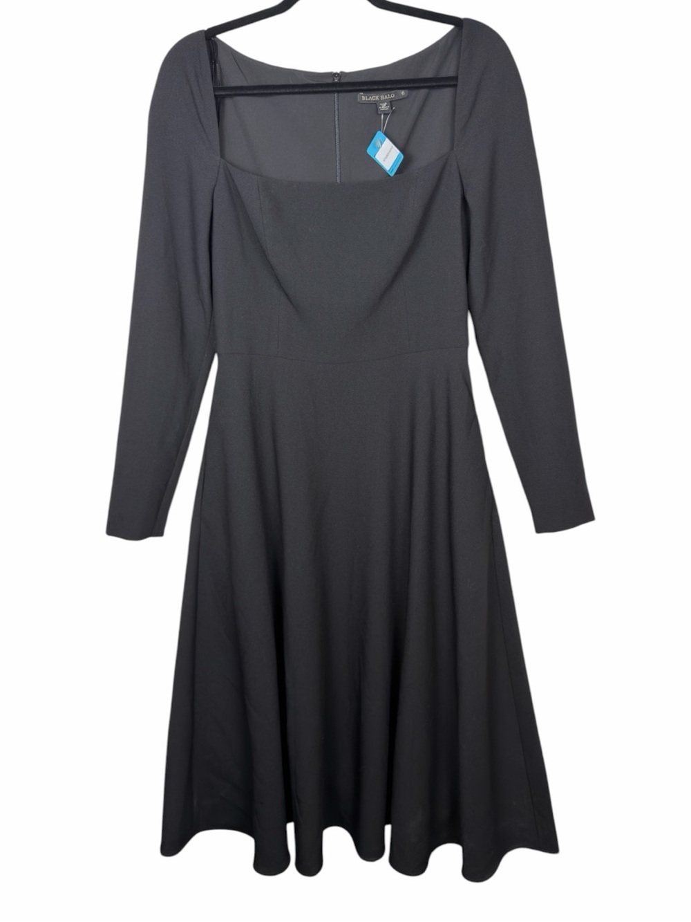 Black Halo NWT Women’s Lake Stretch Crepe Midi Dress In Black With Pockets. SZ 6